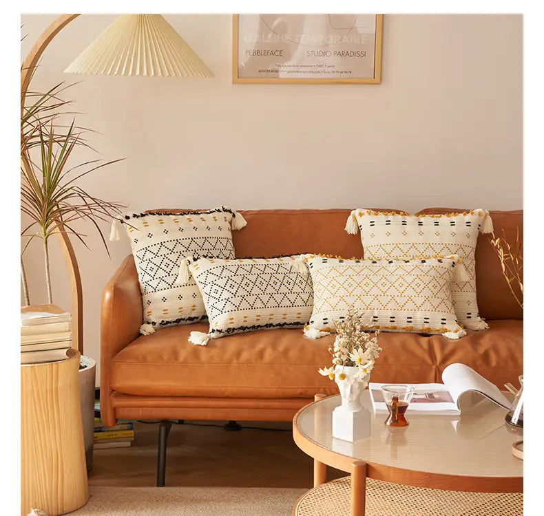 Bohemian Knit Throw Pillow Cover with Tassels (1 Piece)
