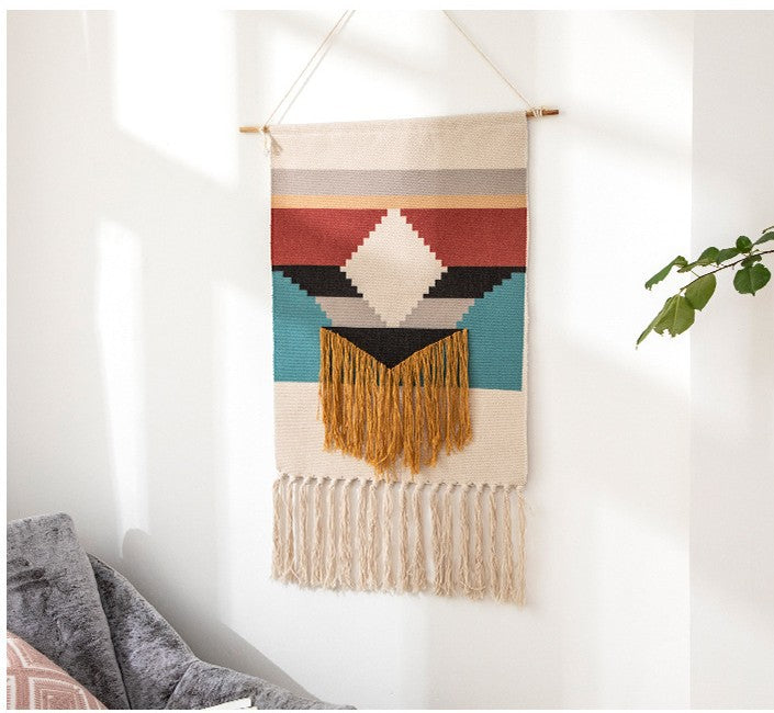 Nordic Tapestry Wall Hanging with Fringe for Bedroom