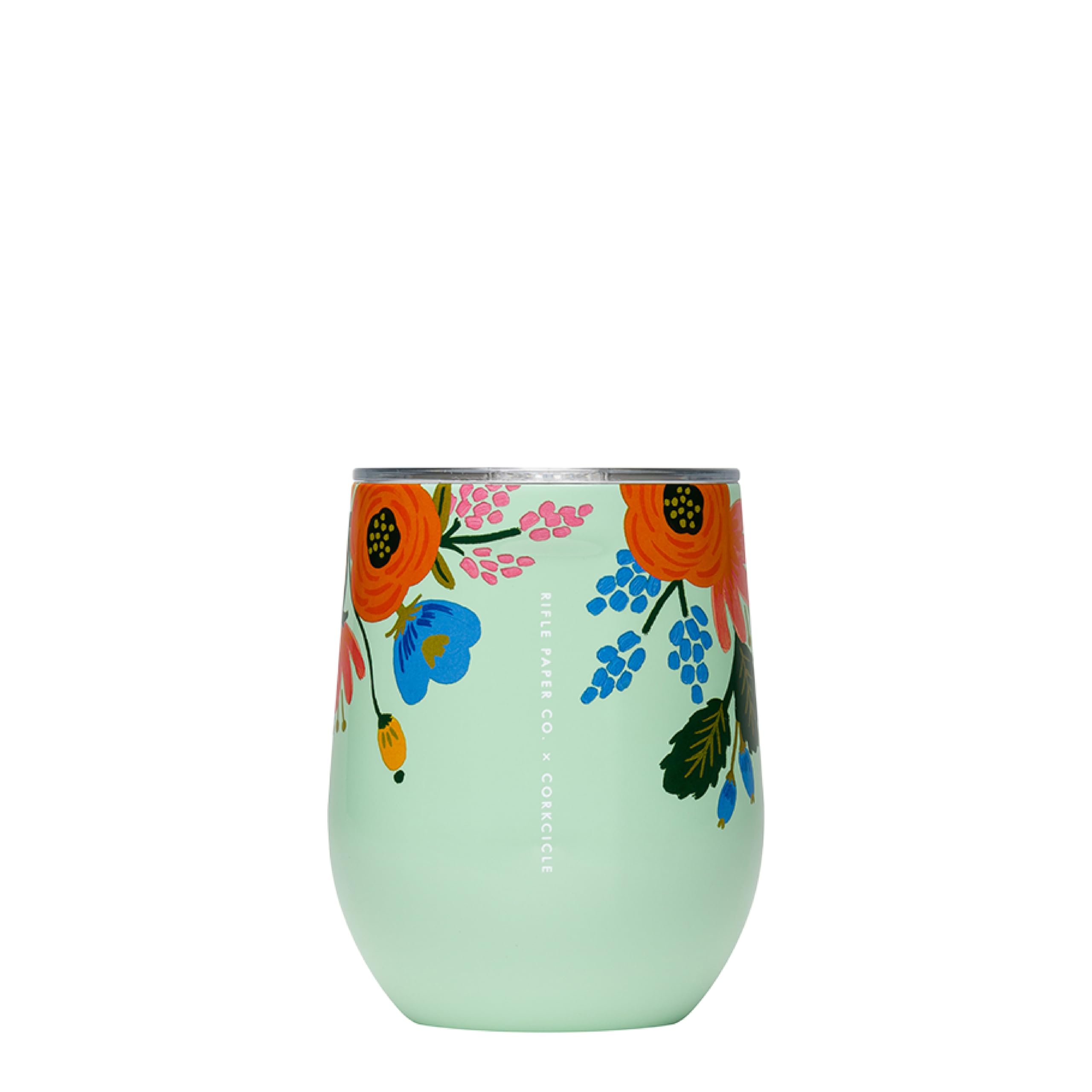Corkcicle × Rifle Paper Co. Stemless Wine Tumbler — 12 oz, Mint Lively Floral