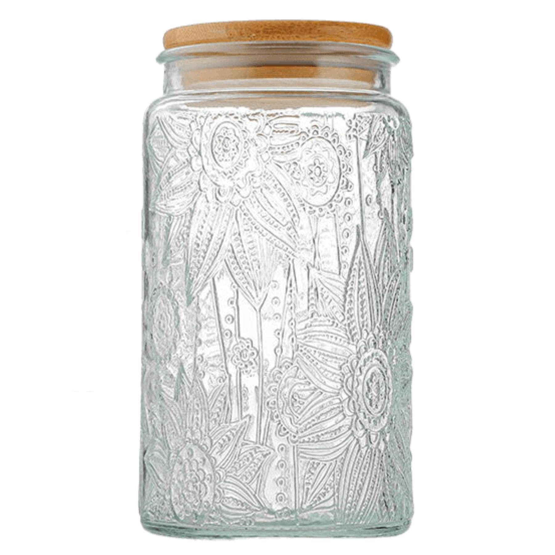 35 oz Vintage Glass Jar with Airtight Bamboo Lid – Sunflower Design