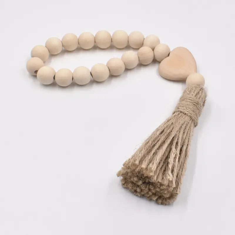 Rustic Wood Bead Garland with Farmhouse Tassels Decor