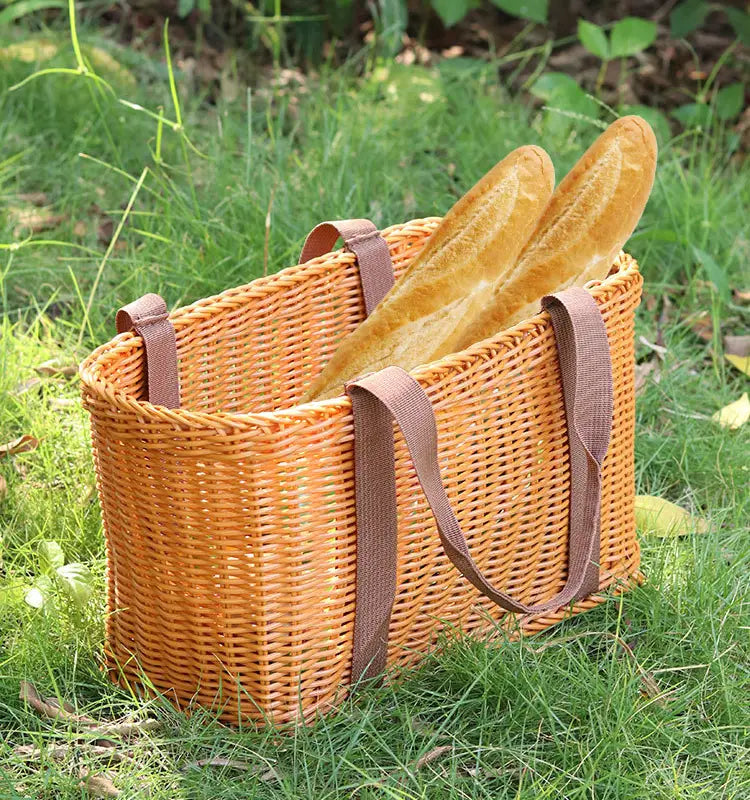 Outdoor Portable Picnic Basket with Imitation Rattan Weave
