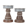 GenMous&Co. Decorative Candle Holders Pedestal Rustic Wood for Pillar Candle Farmhouse Candlestick Holder Galvanized Plate for Mantel Dining Table CenterpieceCoffee BarSet of 2（Brown