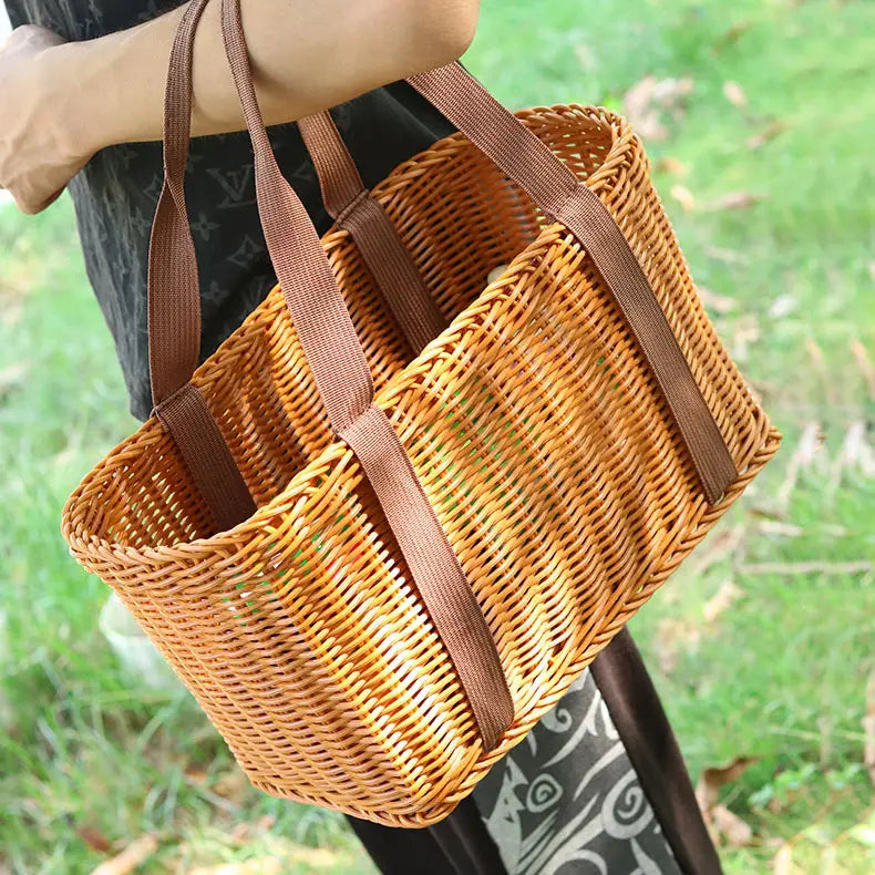 Outdoor Portable Picnic Basket with Imitation Rattan Weave