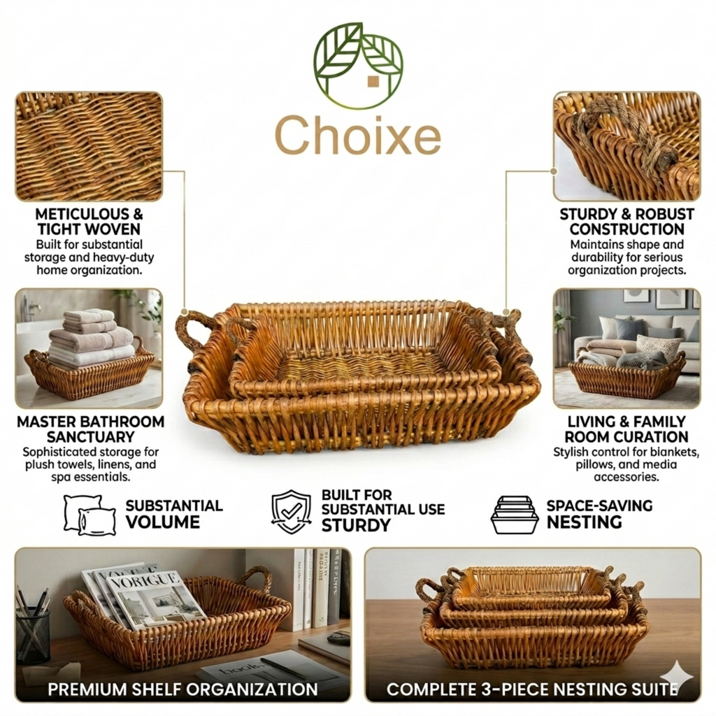 Woven Willow Home Organization Baskets – Set of 3