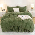 Sage Green Faux Fur Comforter Set — Queen, 3 Piece Plush Bedding