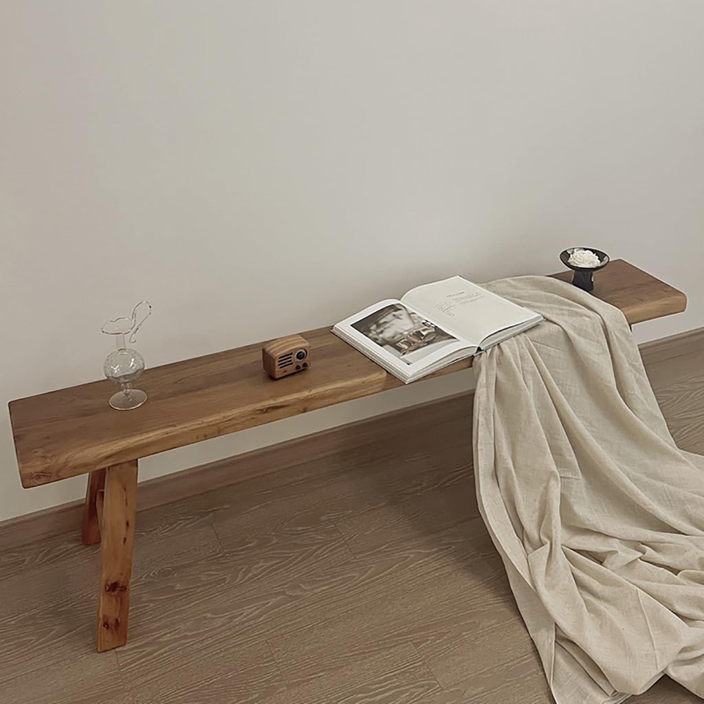 Farmhouse Indoor Wooden Living Room Dining Benchindoor Natural Bench，Asian Wood Kitchen Entryway Bench With Armless Design And Short Height Solid Wood Bench For Living Room Hallway(78.7*10.2*17.7in