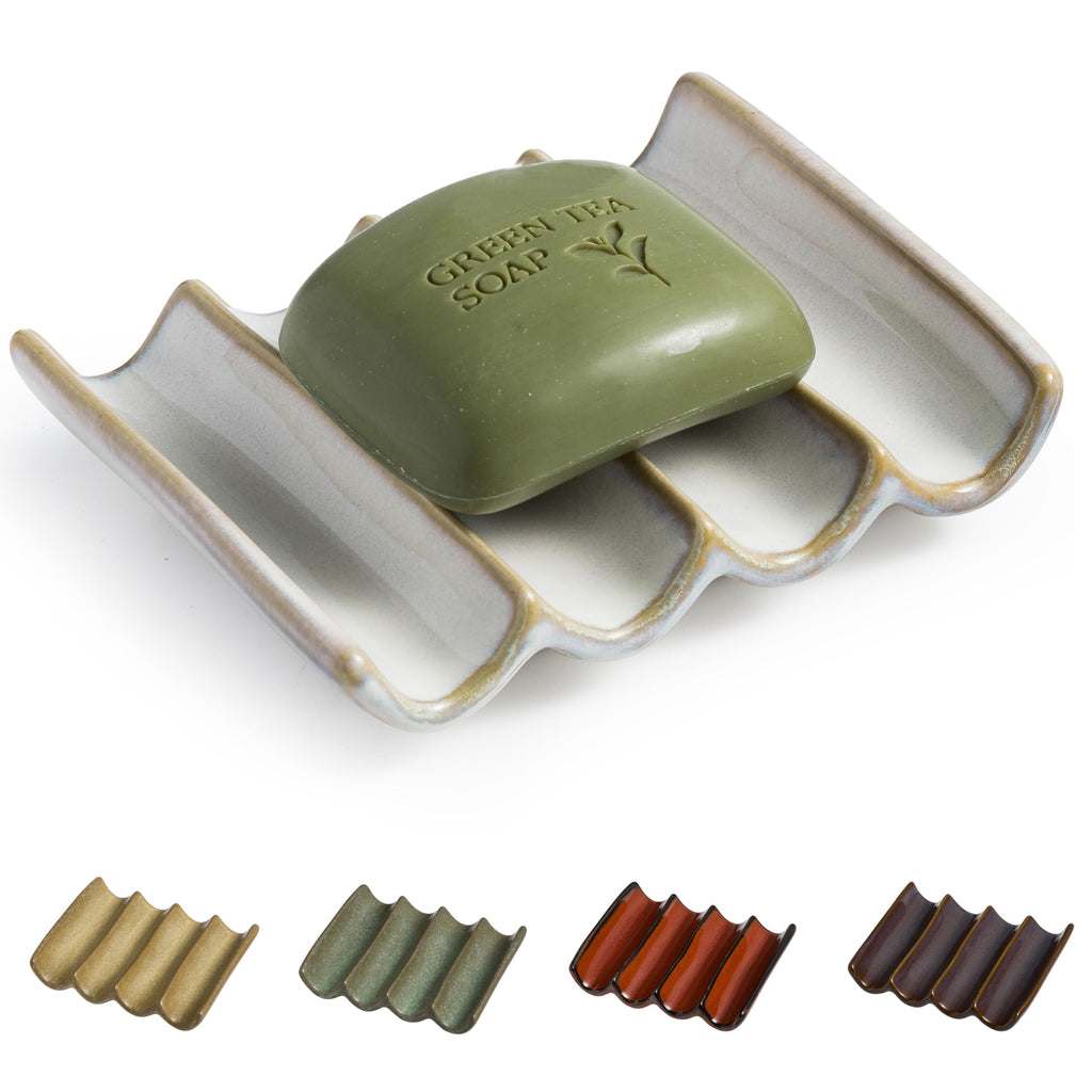 Self-Draining Ceramic Soap Dish with Fluted Design