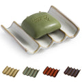 Self-Draining Ceramic Soap Dish with Fluted Design