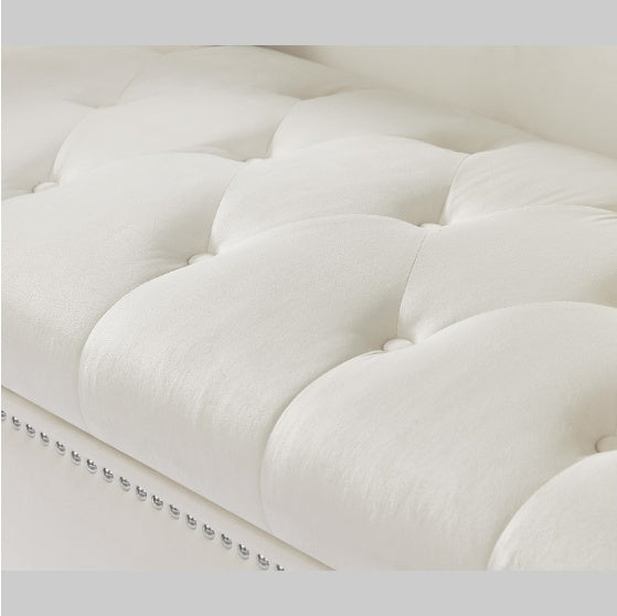 Velvet Ottoman, Beige
