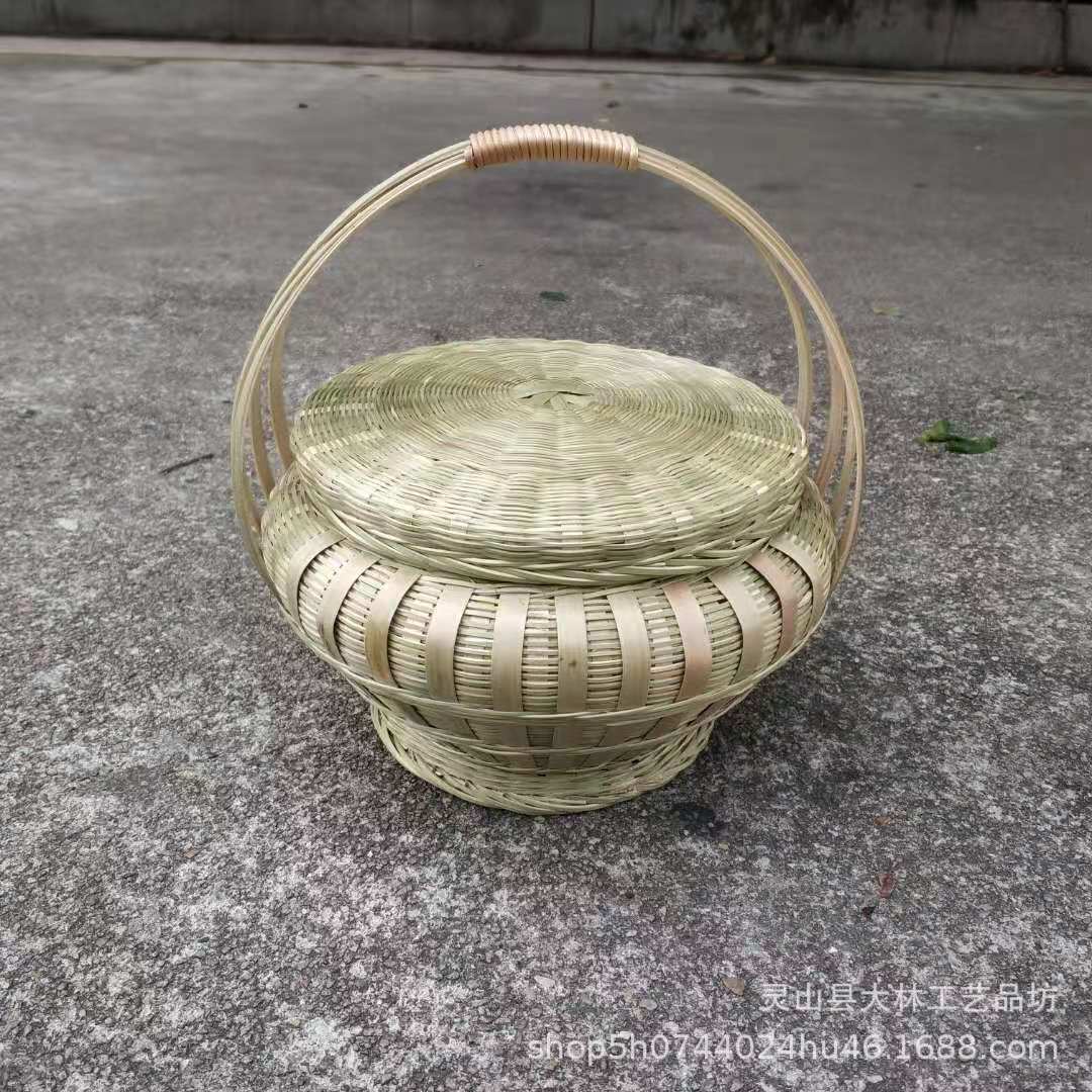 Bamboo Woven Basket with Lid for Outdoor Use