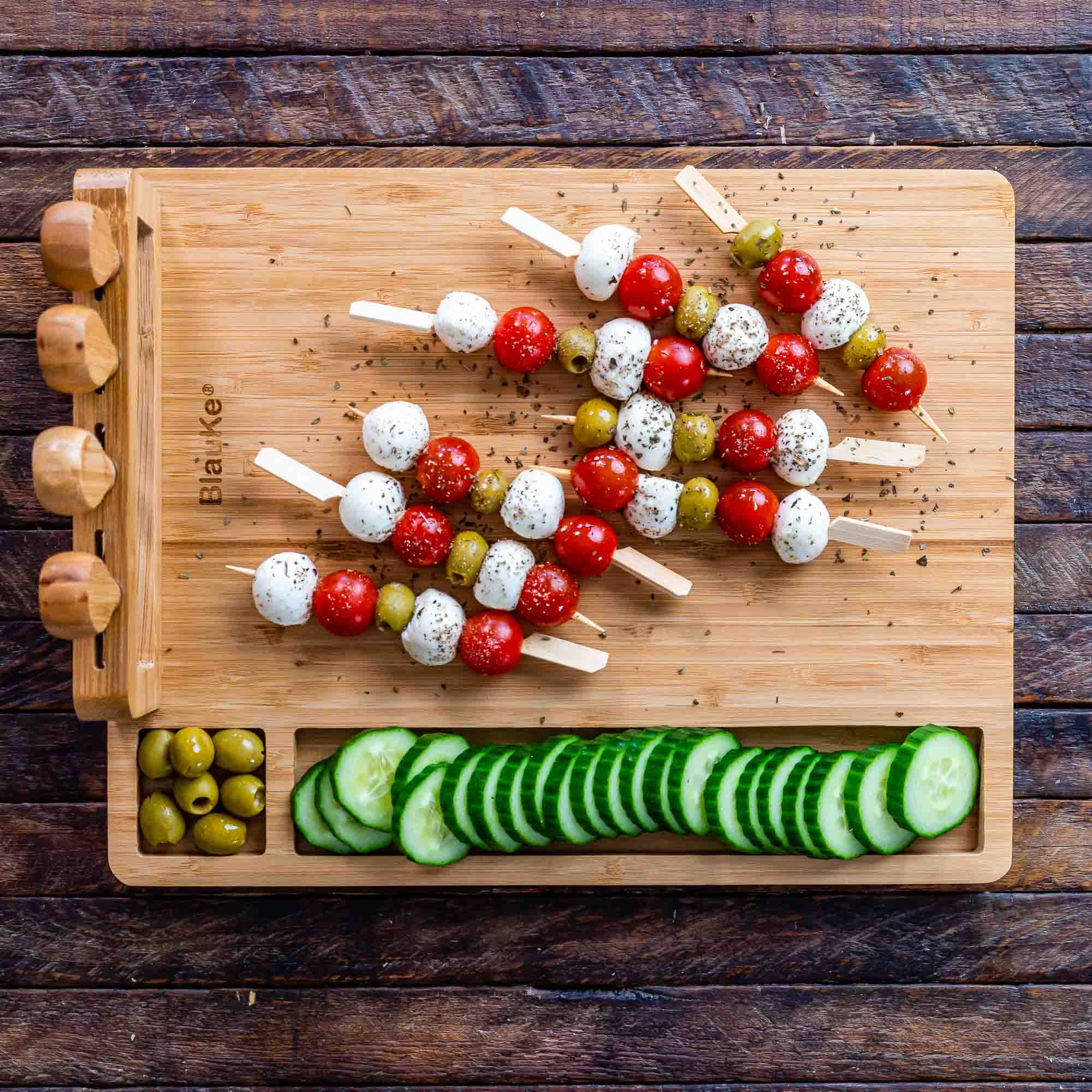 Bamboo Cheese Board and Knife Set, 14x11 Inch, with 4 Cheese Knives
