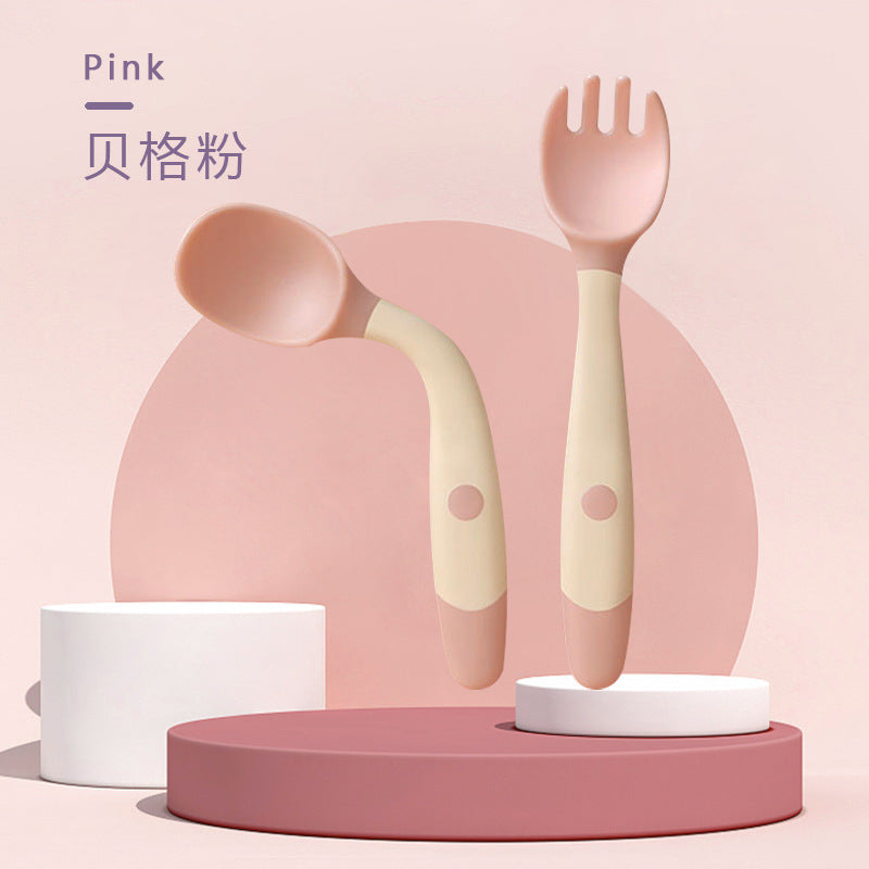 2PCS Soft Silicone Baby Utensils Fork and Spoon Set