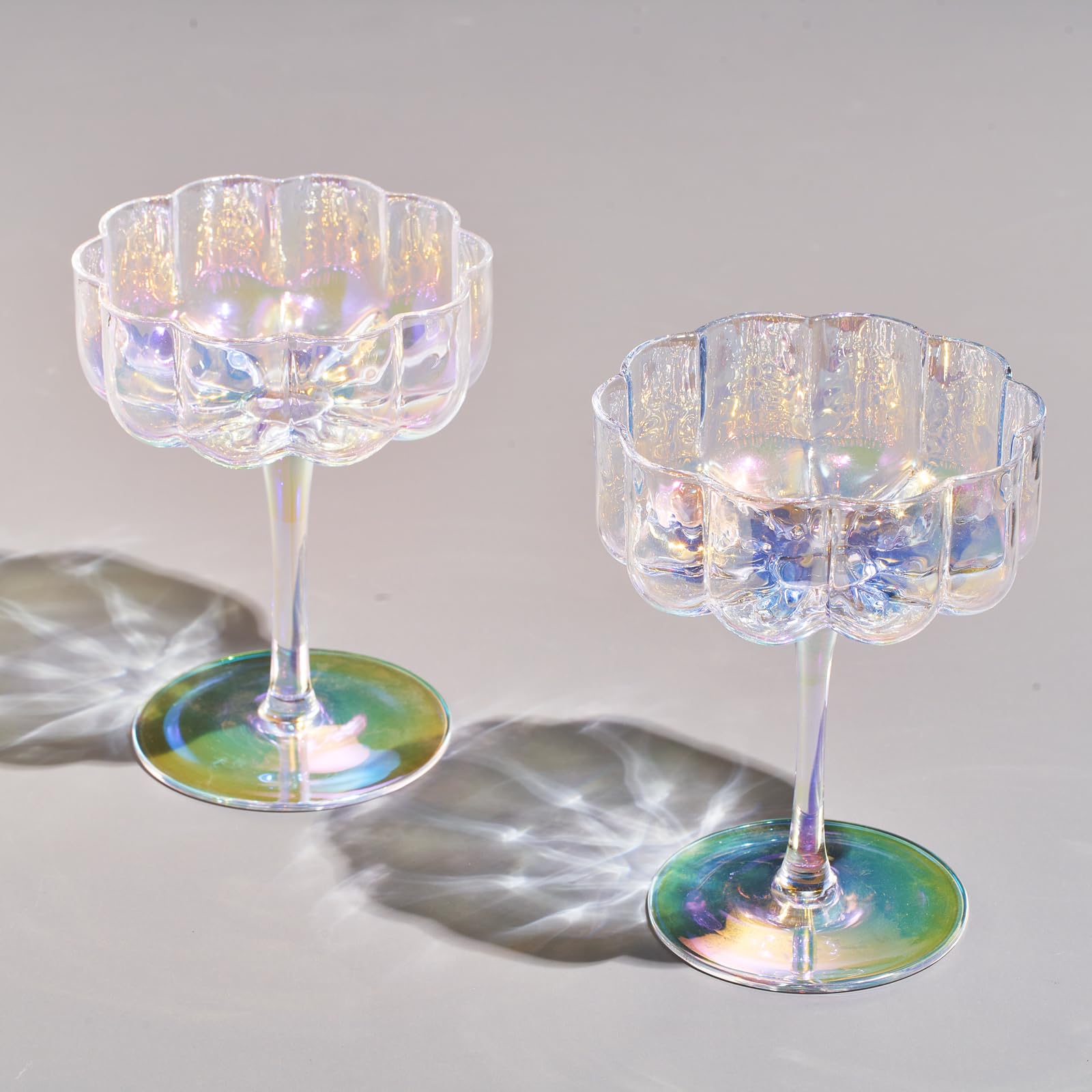 Iridescent Wavy Coupe Glasses — Set of 2, 7 oz