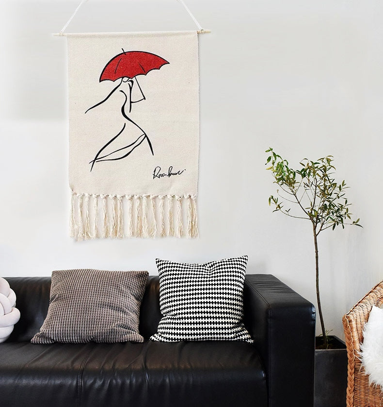Nordic Tapestry Wall Hanging with Fringe for Bedroom