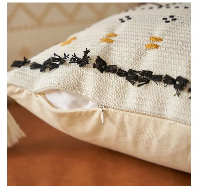 Bohemian Knit Throw Pillow Cover with Tassels (1 Piece)