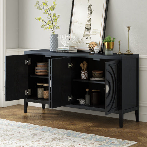 Vintage Sideboard With Round Recessed Design Round Metal Doorknob For Entrance, Dining Room, Living Room