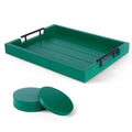 Wood Ottoman Serving Tray with Handles & 4 Coasters, 17 x 13 Inch