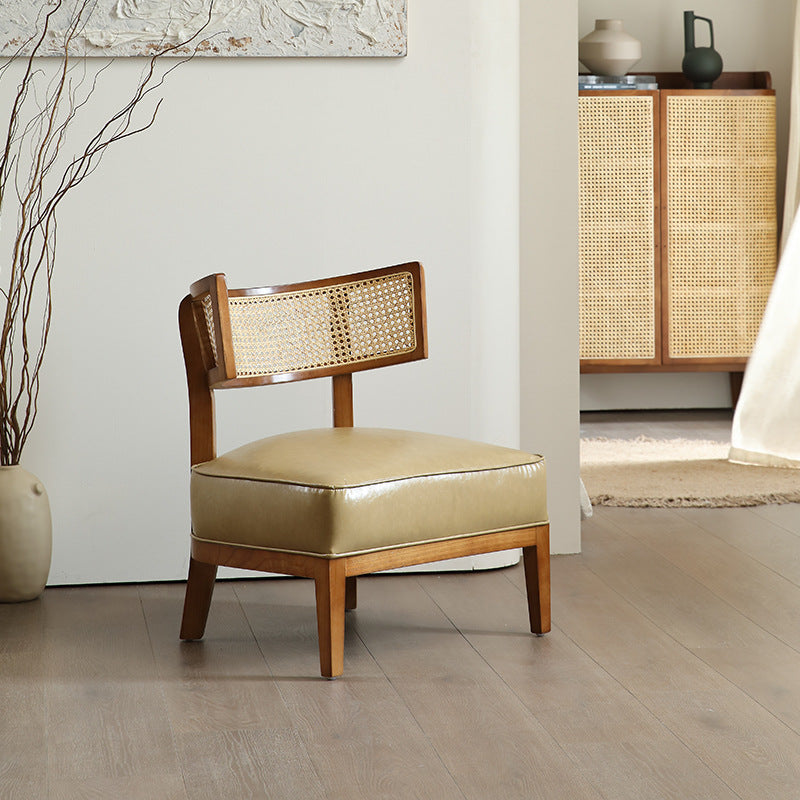 Modern Solid Wood Single Sofa with Rattan Lounge Chair