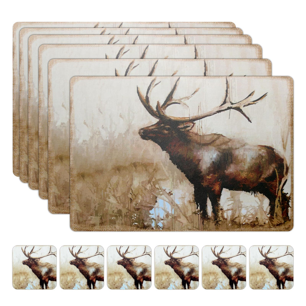 Faux Leather Placemats, Set of 6, Deer Design, Waterproof