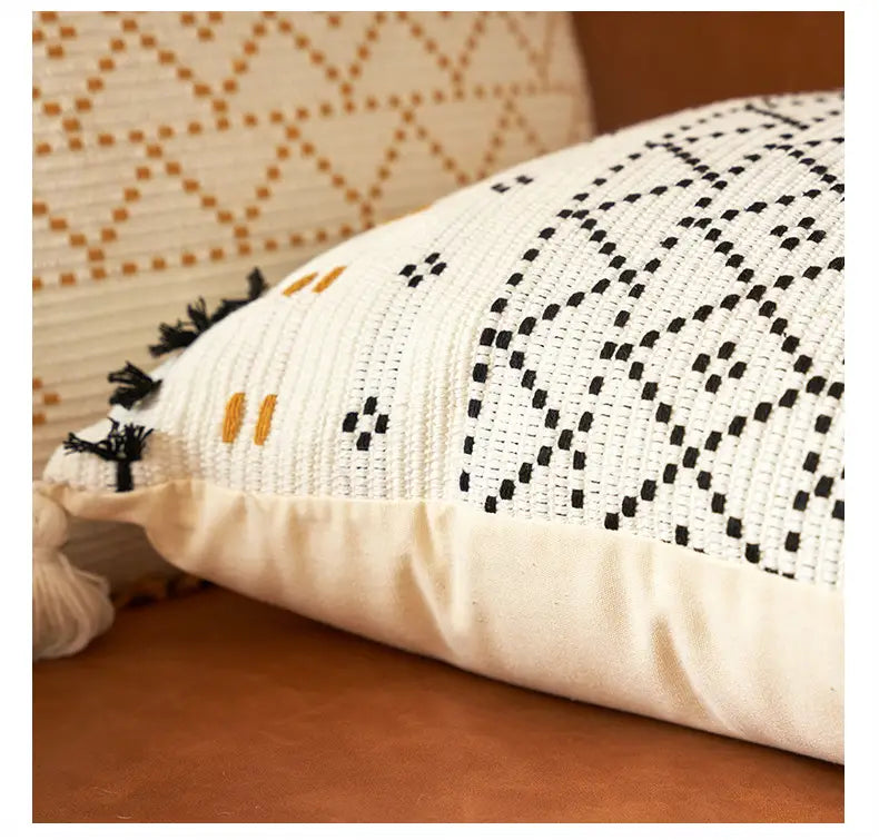 Bohemian Knit Throw Pillow Cover with Tassels (1 Piece)