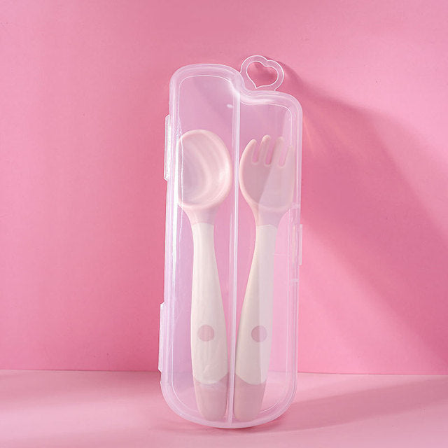 2PCS Soft Silicone Baby Utensils Fork and Spoon Set