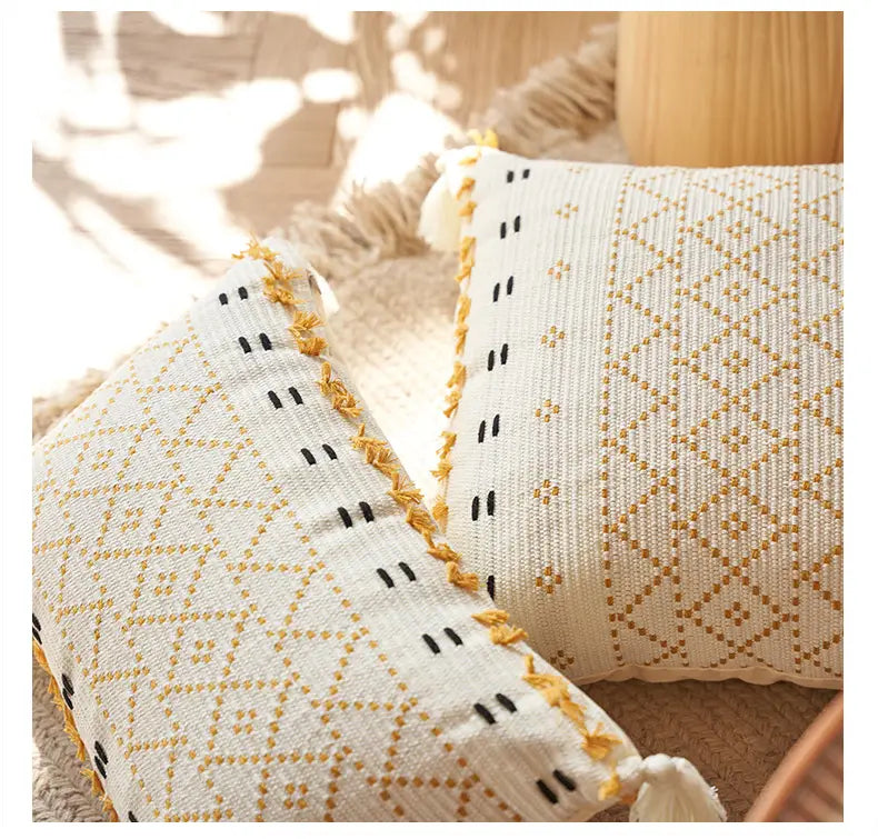 Bohemian Knit Throw Pillow Cover with Tassels (1 Piece)