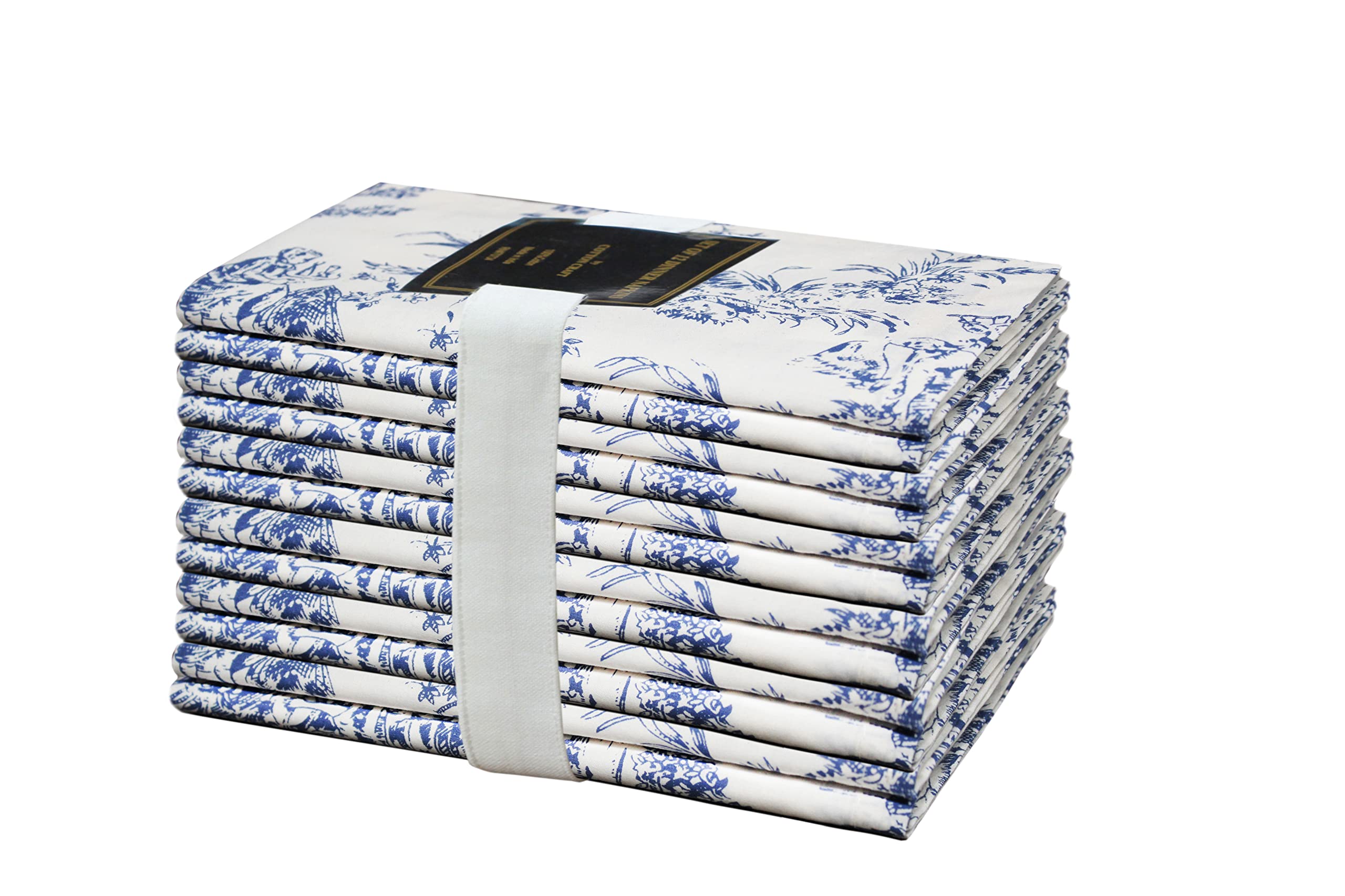 COTTON CRAFT Toile Cloth Napkins, 18x18 Inch, Set of 12, Navy