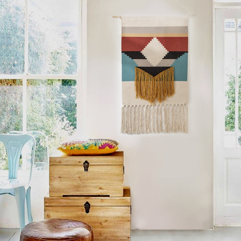 Nordic Tapestry Wall Hanging with Fringe for Bedroom