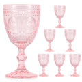 Embossed Vintage Wine Glasses — Set of 6, Pink, 10 oz