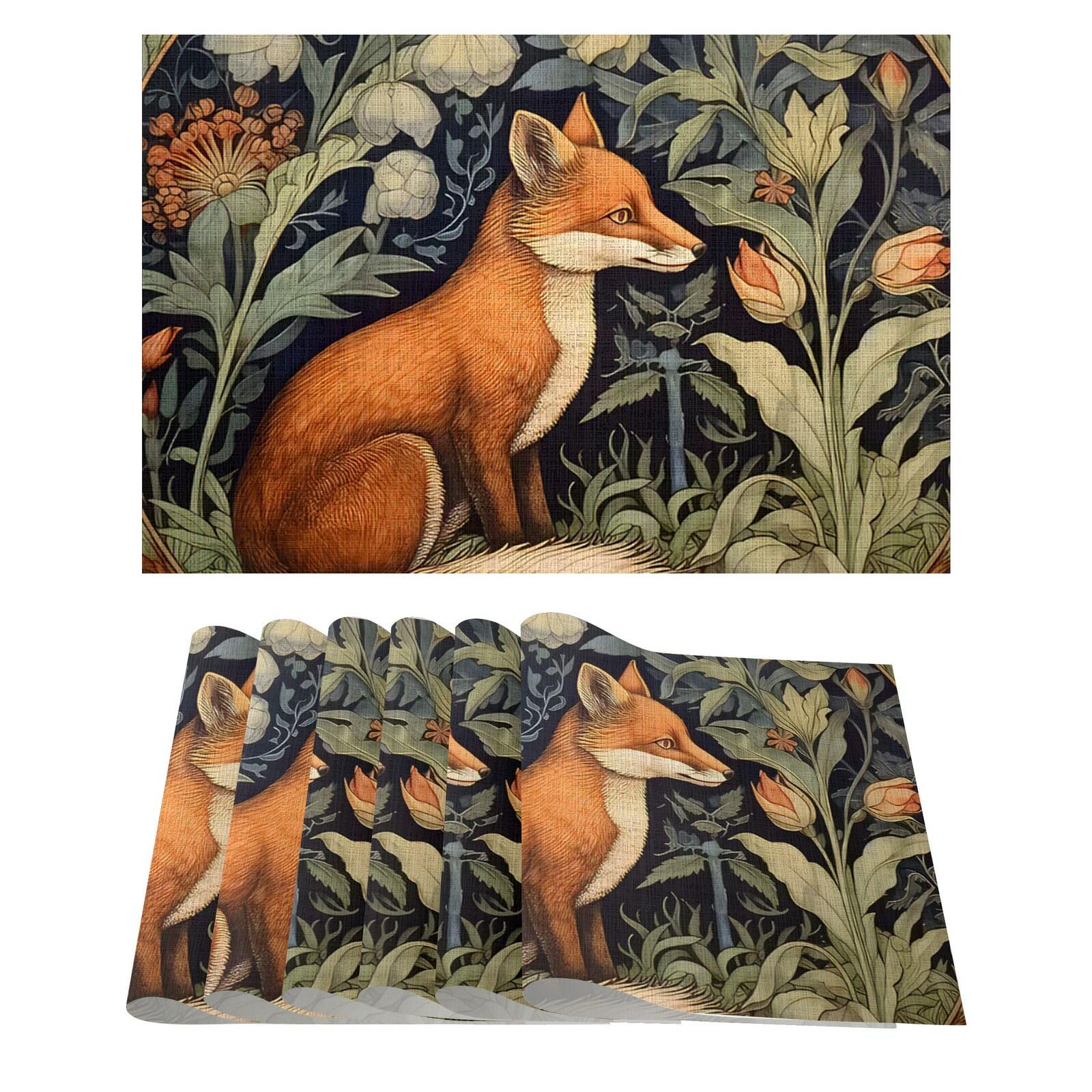 William Morris Style Fox Placemats — Set of 6, Linen