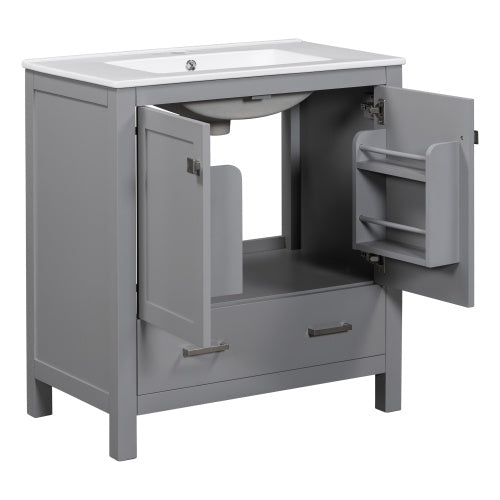 30 Inch Gray Bathroom Vanity with Single Sink, Storage Cabinet & Drawer