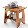 15 Inch Acacia Wood Shower Bench, Waterproof with Storage Shelf