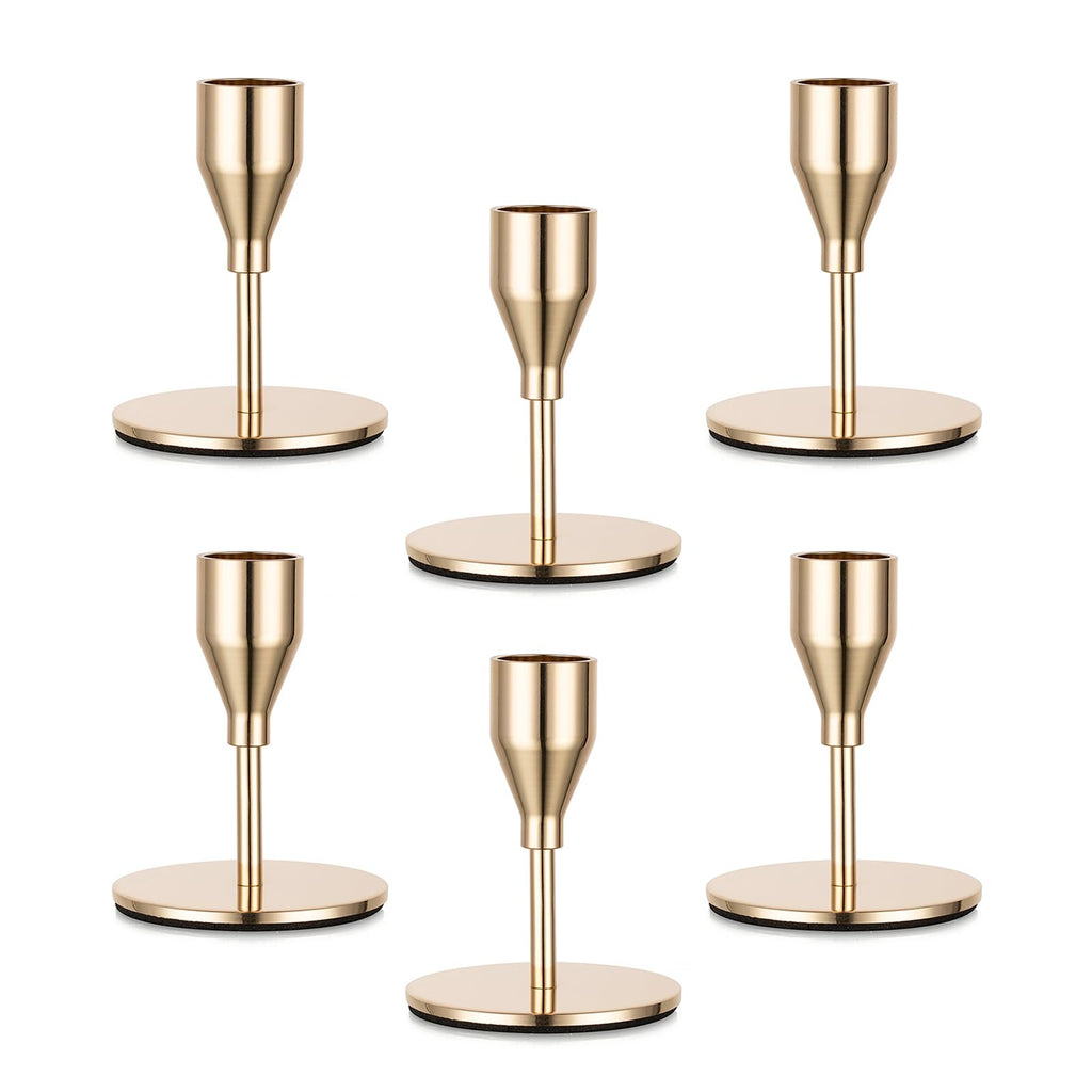 Gold Taper Candle Holders for Candlestick: Candeldo Christmas Candles Holder Bulk Table Centerpiece Set of 6 Metal Candles Stand Wedding Decor