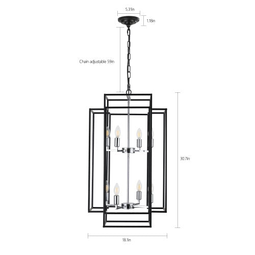 8-Lantern Tiered Chandelier, Industrial Farmhouse Style