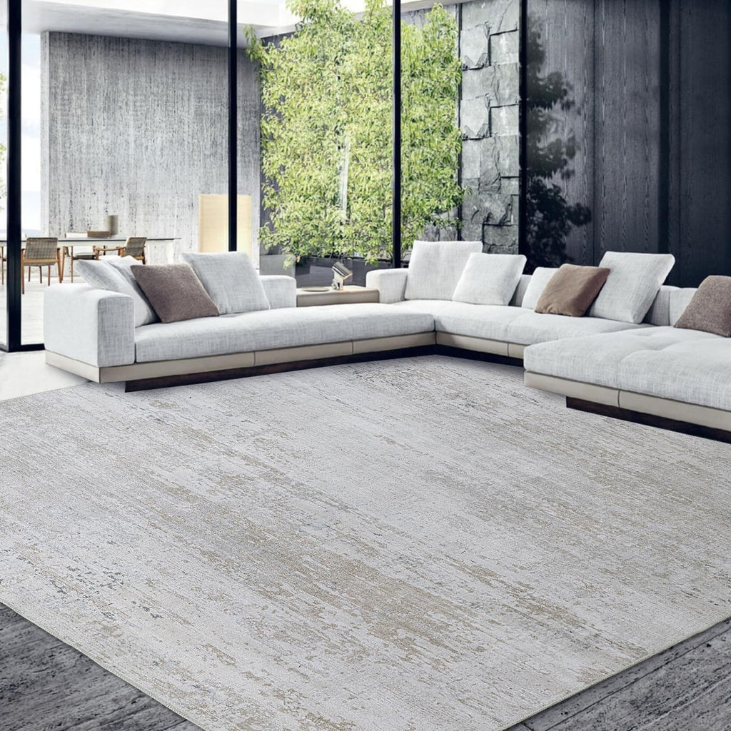 HOMBYS 12x15 ft Modern Abstract Area Rug for Living Room Bedroom Large Boho Floor Carpet with Non-Slip Backing for Indoor Office Dining Room Traditional Home Deco Machine WashableKhaki