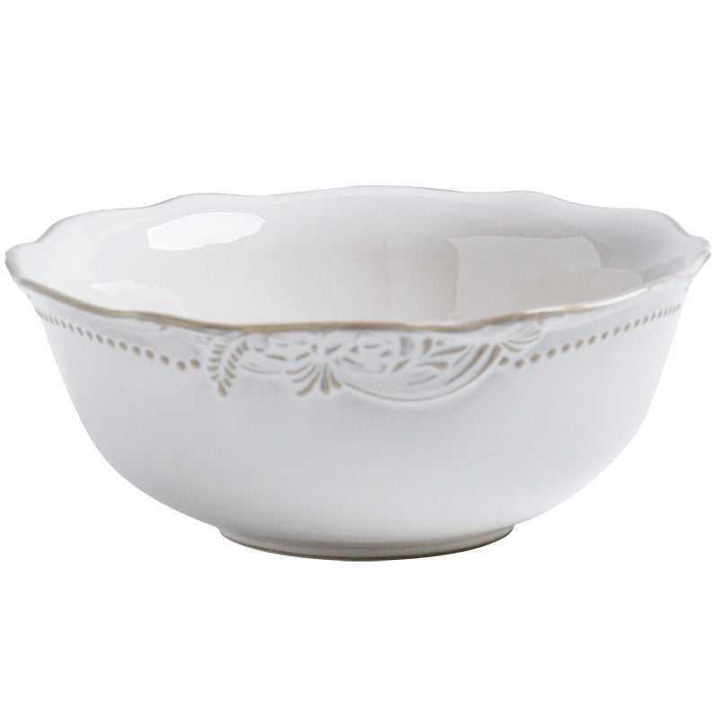 Relief Ceramic Tableware Rice Bowl and Plate Set