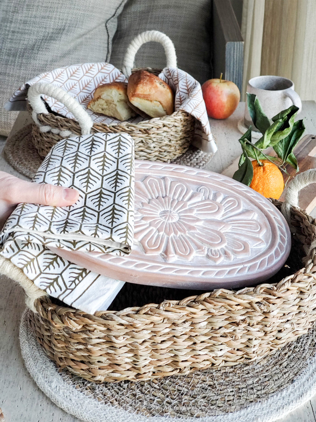 Bread Warmer & Basket Gift Set with Tea Towel - Flower-1