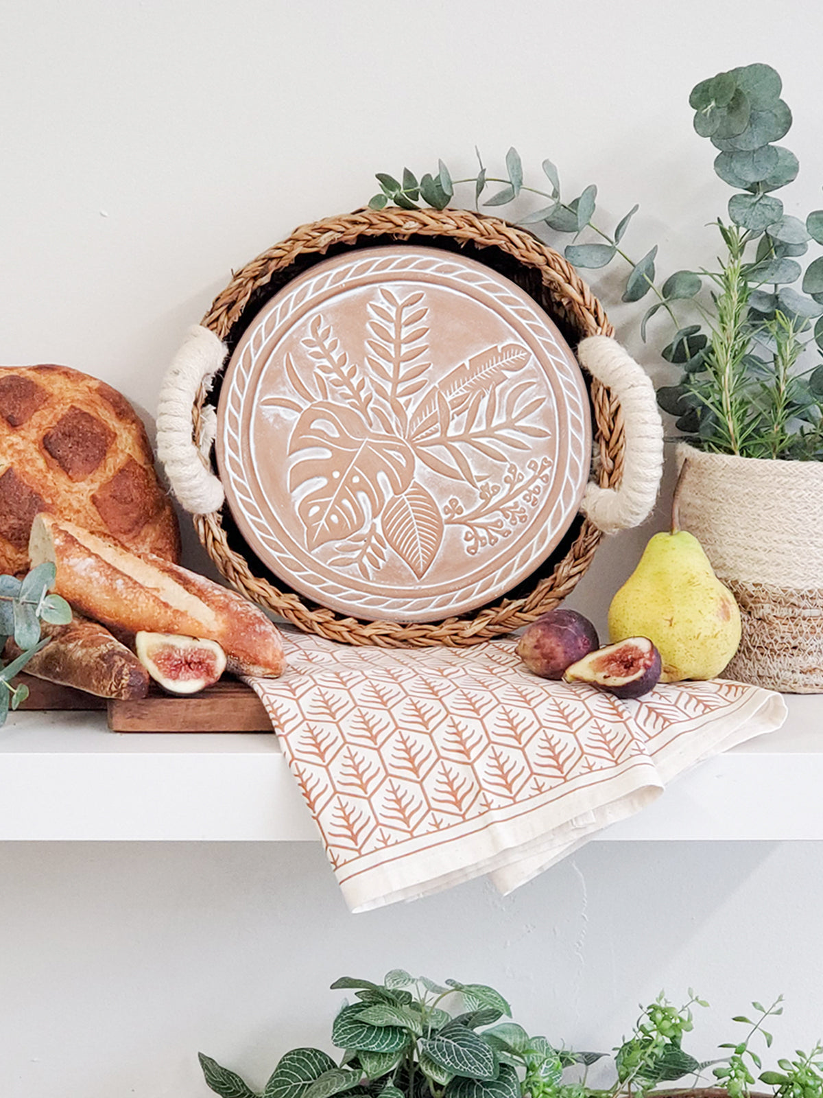 Bread Warmer & Basket Gift Set with Tea Towel - Plant Round-4