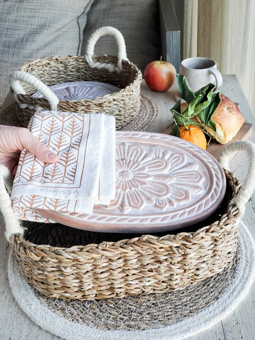 Bread Warmer & Basket Gift Set with Tea Towel - Flower-2