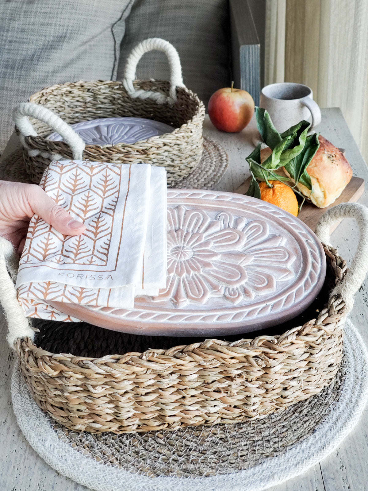 Bread Warmer & Basket Gift Set with Tea Towel - Flower-2