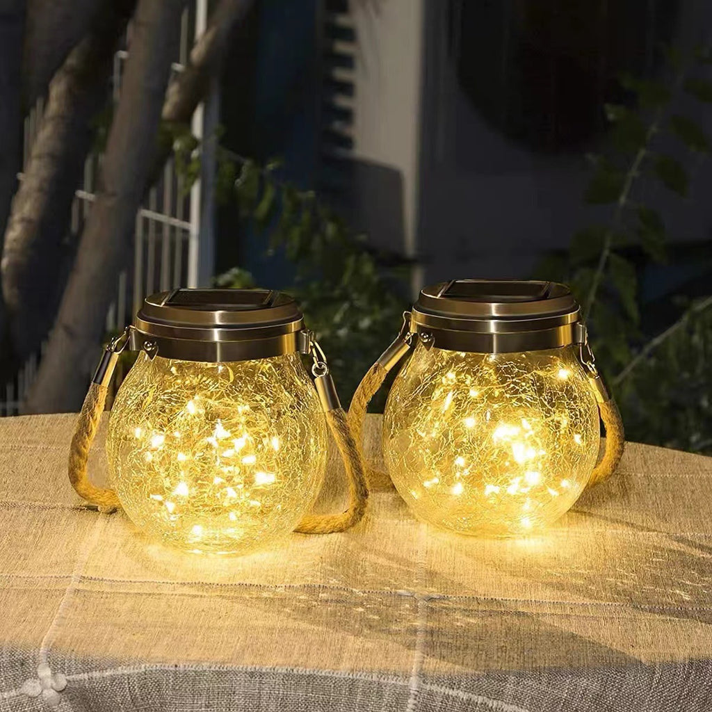 Outdoor Solar LED Courtyard Light with Glass Crackle Ball