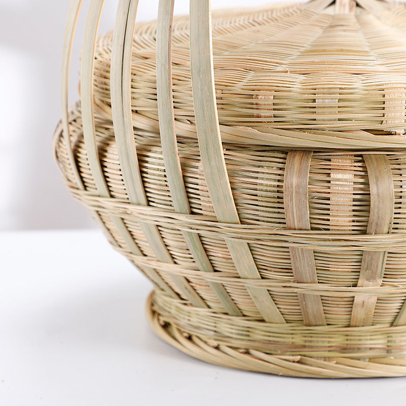 Bamboo Woven Basket with Lid for Outdoor Use