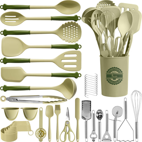 Avocado Green Silicone Kitchen Utensil Set — 43 Pieces