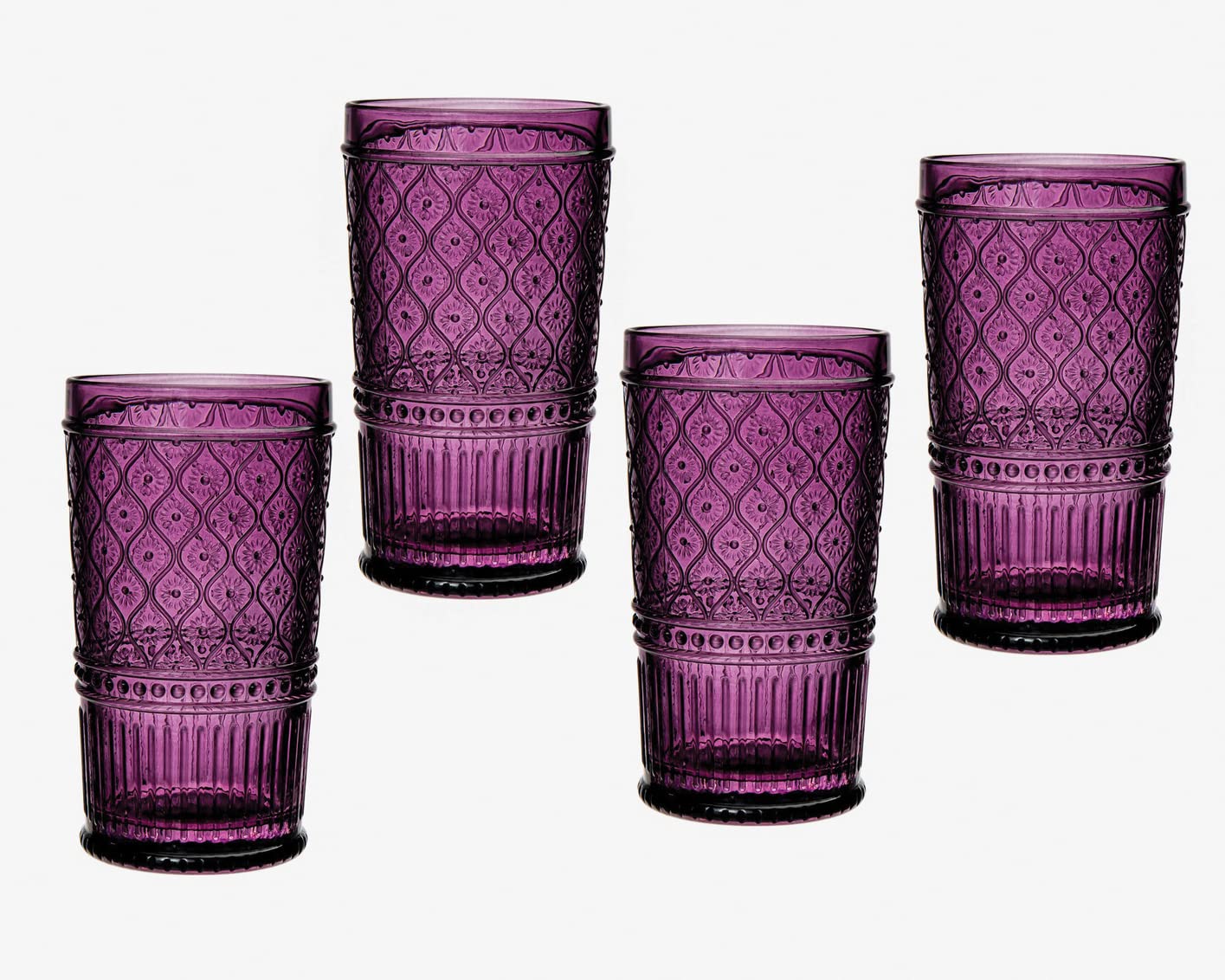 Godinger Highball Drinking Glasses Tall Glass Cups Vintage Decor Water Glasses Cocktail Glasses - Claro Collection Large 17oz Plum Set of 4
