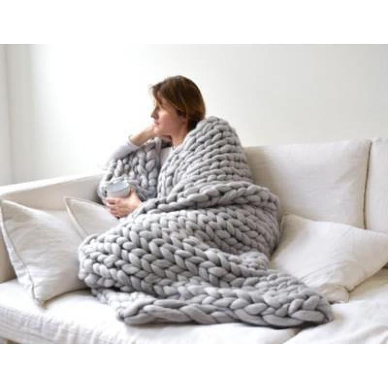 Chunky Merino Wool Blanket — Hand-Knit Throw