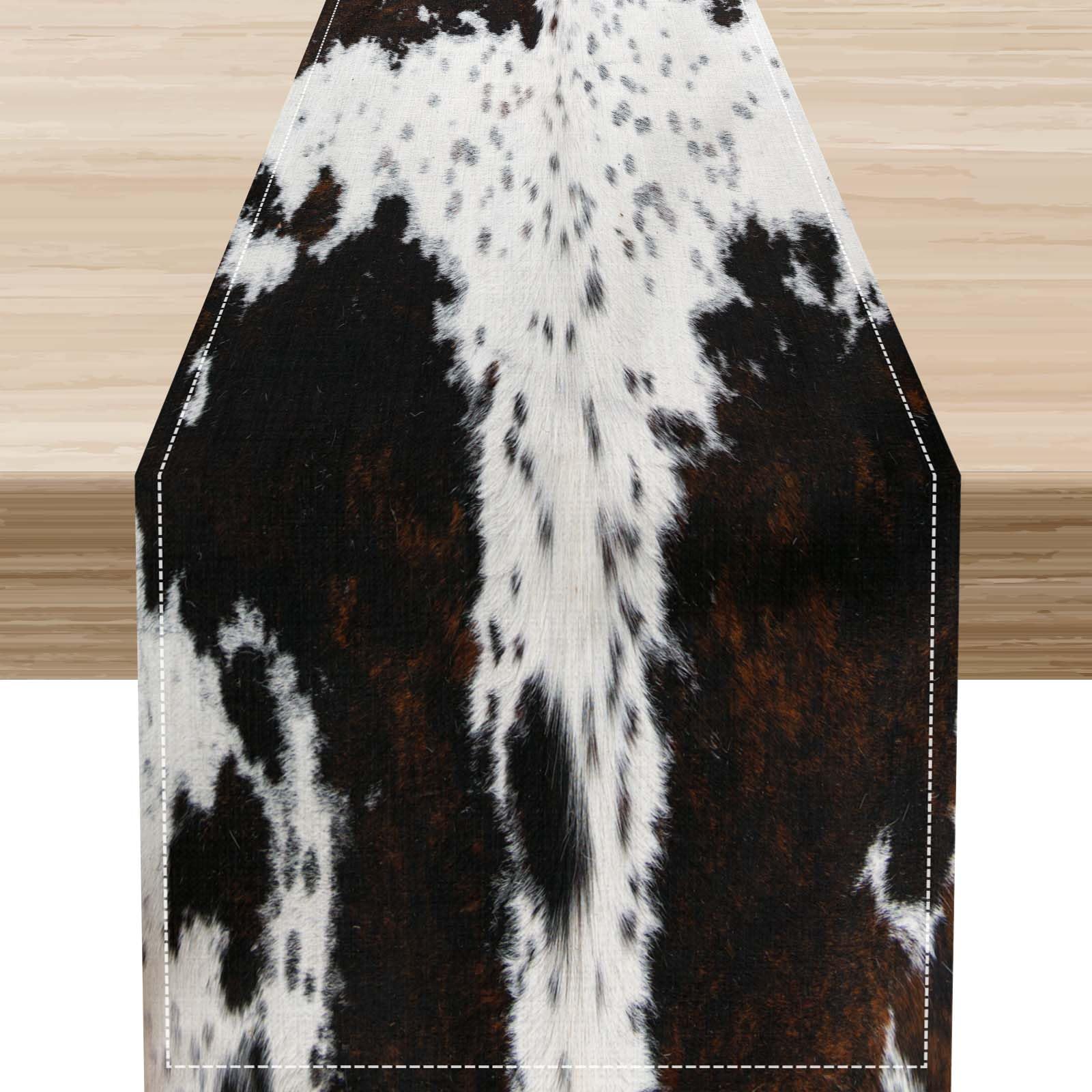 Cow Print Table Runner, Western Rustic Brown, 13 x 72 Inch