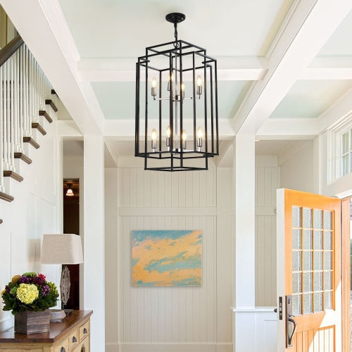 8-Lantern Tiered Chandelier, Industrial Farmhouse Style
