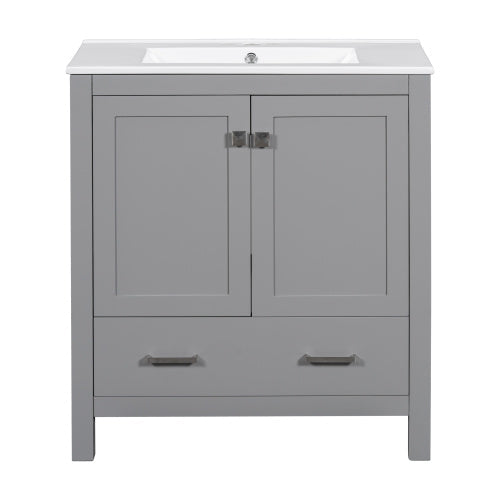 30 Inch Gray Bathroom Vanity with Single Sink, Storage Cabinet & Drawer