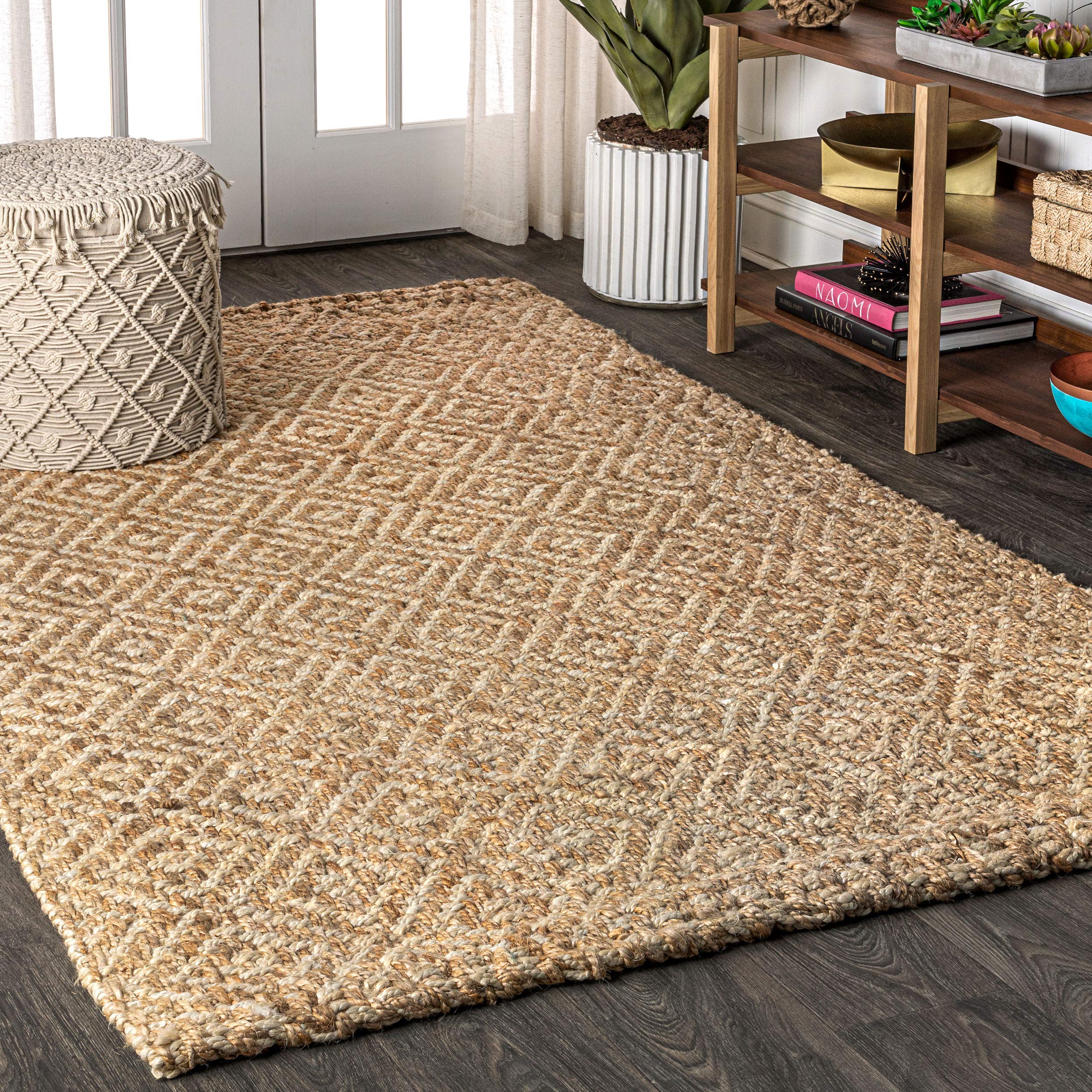 JONATHAN Y NFR100A-6 Hira Hand Woven Diamond Chunky Jute Natural 6 ft. x 9 ft. Area Rug Easy to Clean Non-Shedding for Home Kitchen Living Room Bedroom Dining Room